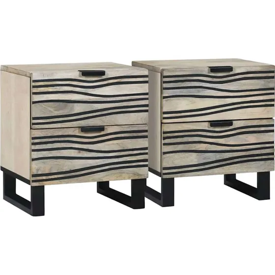 vidaXL Natskab 2 stk Hvid og sort 40 x 33 x 46 cm Massivt akacietræ