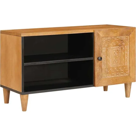 vidaXL TV-skab med hylde, lysebrunt, 80 x 33 x 46 cm, massivt mangotræ