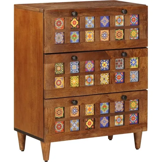 vidaXL Sideboard Valnød 60 x 33 x 75 cm, Massivt Mangotræ