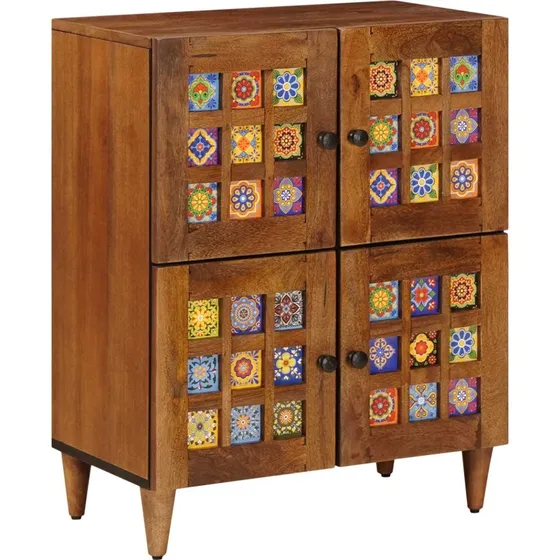 vidaXL Sideboard med dør, Valnød, 60 x 33 x 75 cm, massivt mangotræ