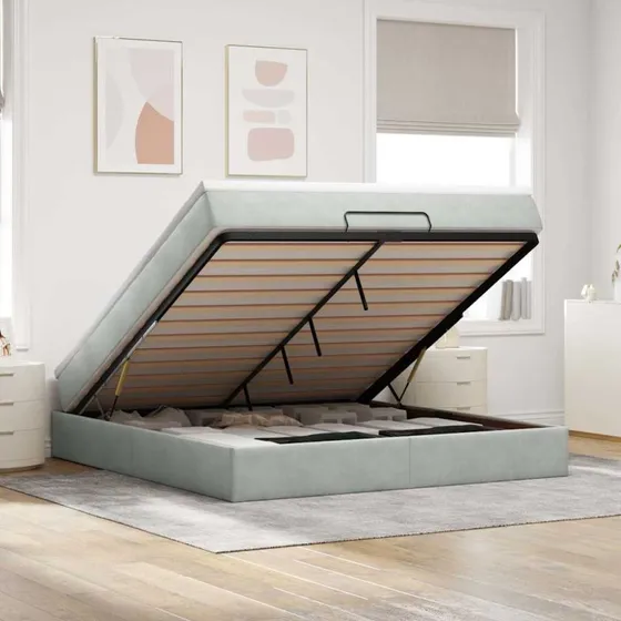vidaXL Osmannisk Sengeramme med Madras 160x200 cm Fløjl Lysegrå