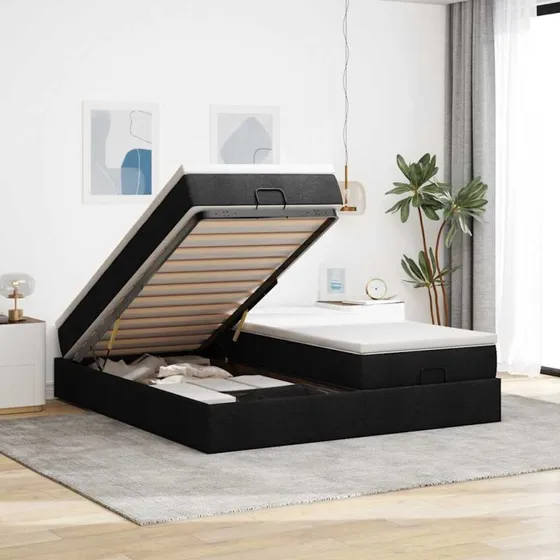 vidaXL Osmannisk sengeramme med madrasser 160x200 cm sort