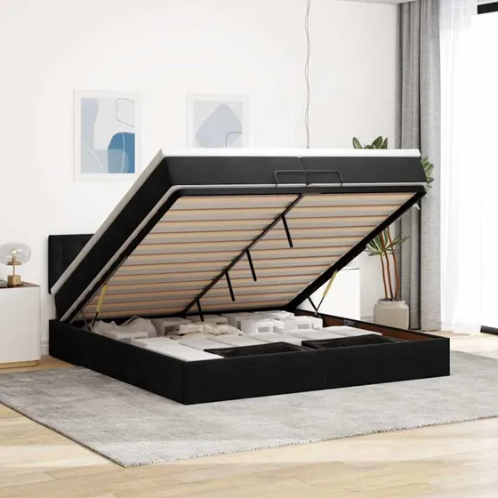 vidaXL Osmannisk sengeramme med madras 200x200 cm, fløjl sort