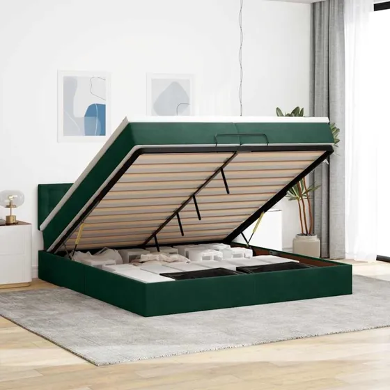 vidaXL Osmannisk sengeramme med madras 200x200 cm fløjl mørkegrøn