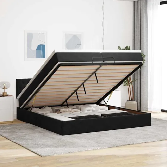 vidaXL Osmannisk sengeramme 200x200 cm med fløjlsmadrasser, sort