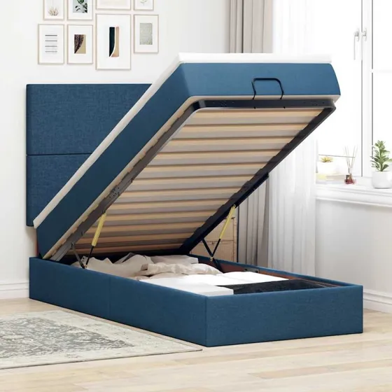 vidaXL Osmannisk sengeramme med madras 90x190 cm blå
