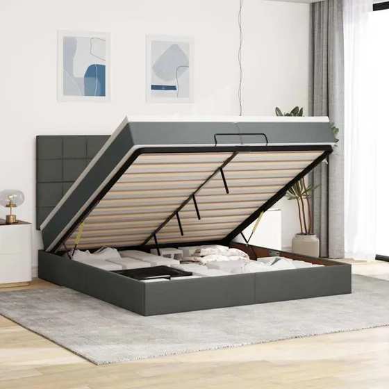 vidaXL Osmannisk Sengeramme 200x200 cm Mørkegrå med Madras