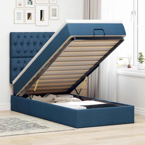 vidaXL Osmannisk sengeramme med madras 90x190 cm blå