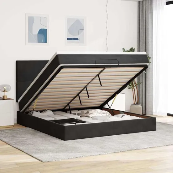 vidaXL Osmannisk Sengeramme med Madrasser 160x200 cm, Sort Fløjl