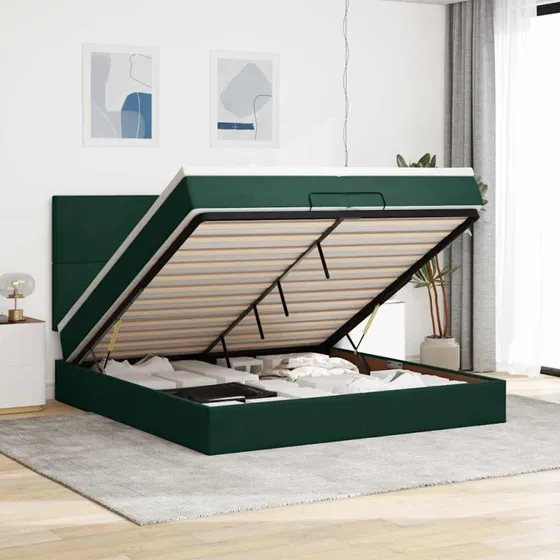 vidaXL Osmannisk sengeramme 200x200 cm med fløjlsmadrasser mørkegrøn