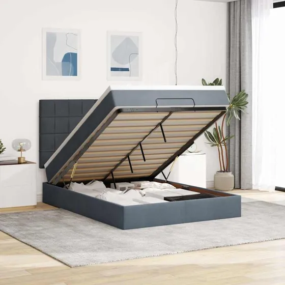 vidaXL Osmannisk Sengeramme 140x190 cm Fløjl Mørkegrå med Pocketfjedre