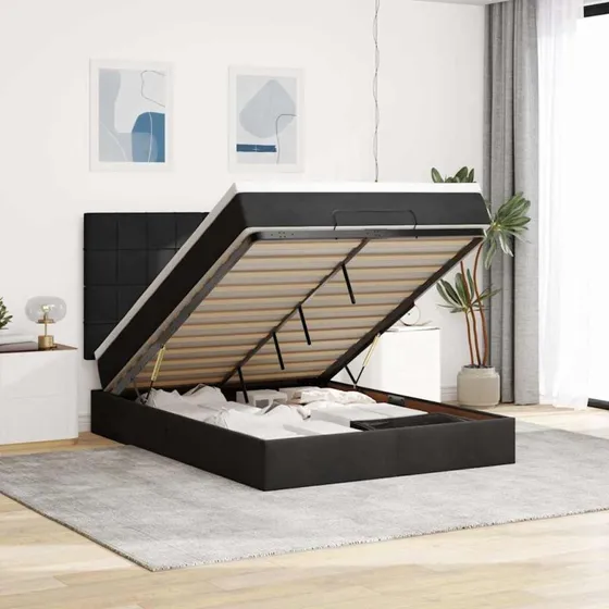 vidaXL Osmannisk Sengeramme 140x190 cm med Fløjlsmadrasser, Sort