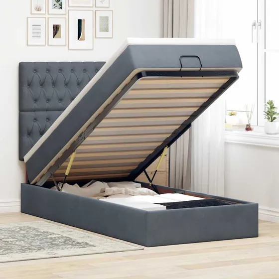 vidaXL Osmannisk sengeramme 90x190 cm med fløjlsmadrasser mørkegrå