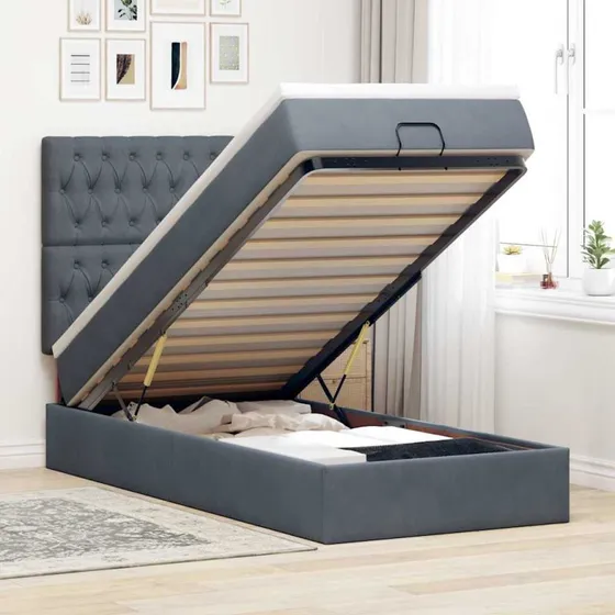 vidaXL Osmannisk Sengeramme 90x200 cm Fløjl Mørkegrå med Madrasser