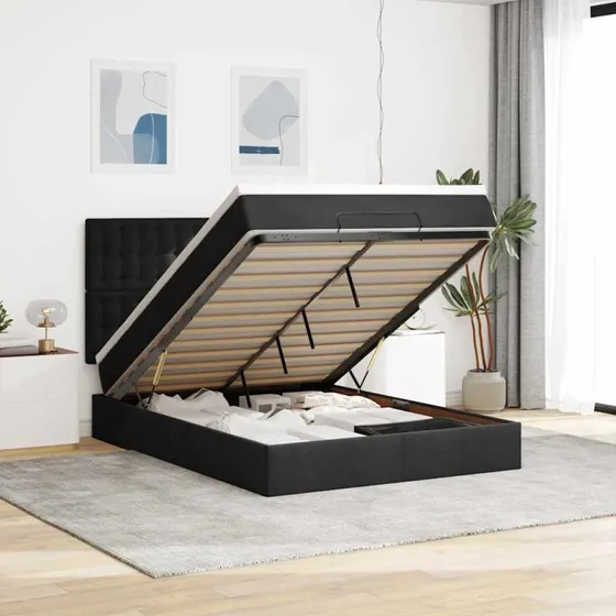 vidaXL Osmannisk Sengeramme 140x190 cm med Fløjlsmadrasser Sort