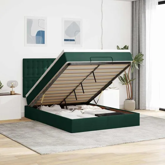 vidaXL Osmannisk sengeramme 140x190 cm med fløjlsmadrasser mørkegrøn