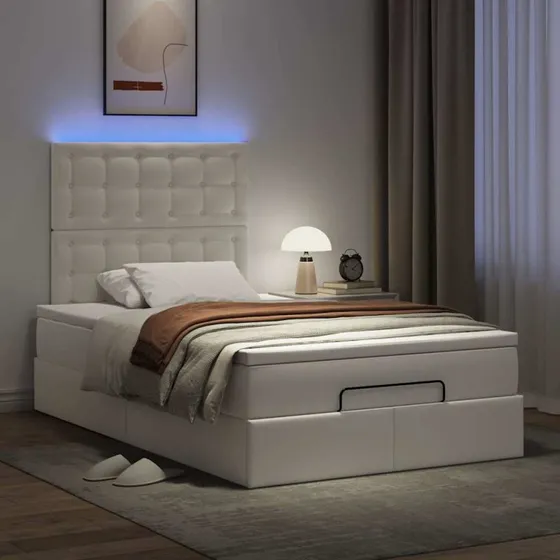 vidaXL Osmannisk sengeramme med madras 120x190 cm hvid kunstlæder