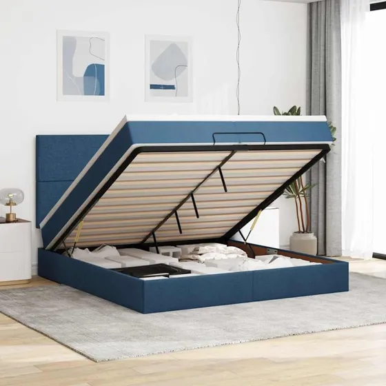 vidaXL Osmannisk Sengeramme 200x200 cm Blå med Madras