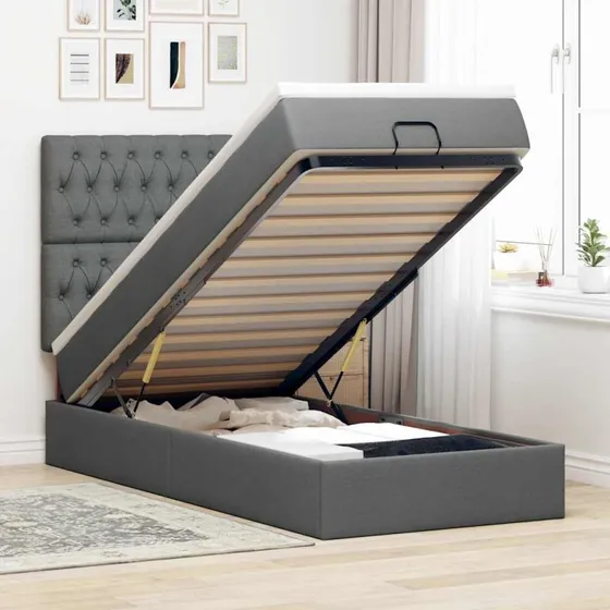vidaXL ottoman seng 80x200 cm mørkegrå med madras & LEDs