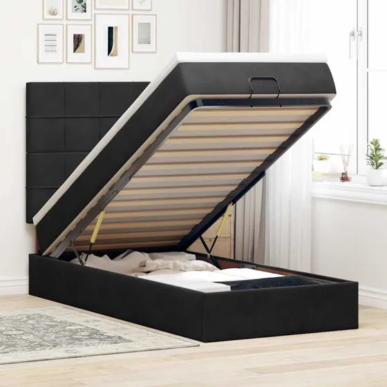 vidaXL Osmannisk Sengeramme 100x200 cm med Fløjl Madrasser, Sort