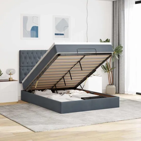 vidaXL Osmannisk Sengeramme 140x190 cm Fløjl Mørkegrå med Madrasser