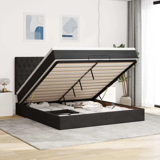 vidaXL Osmannisk Sengeramme 160x200 cm med Fløjl Madrasser, Sort