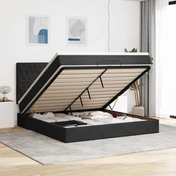 vidaXL Osmannisk Sengeramme med Madrasser 180x200 cm Fløjl Sort