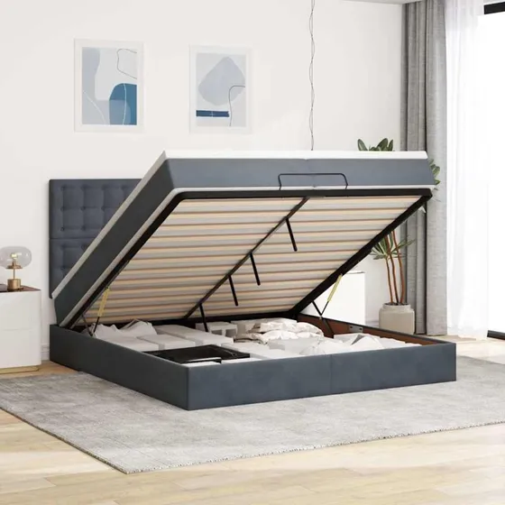 vidaXL Osmannisk Sengeramme 200x200 cm Fløjl Mørkegrå med Madrasser