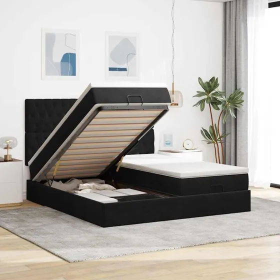 vidaXL Osmannisk Sengeramme med Madrasser 200x200 cm Fløjl Sort