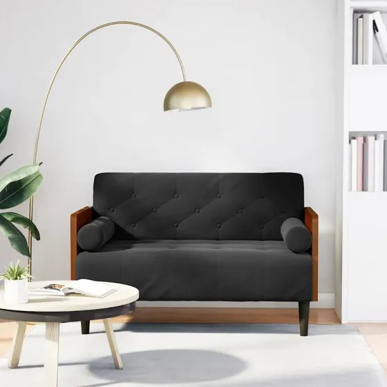 vidaXL elskovssofa 110 cm fløjl sort med bolsterhynder