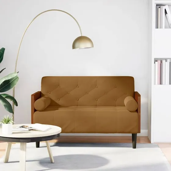 vidaXL Elskovssofa 110 cm fløjl brun med bolsterhynder