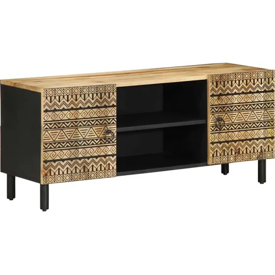 vidaXL tv-bord 105x33,5x46 cm massivt ru mangotræ sort