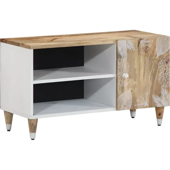 vidaXL tv-bord 80x31,5x46 cm i massivt mangotræ, mørkegrønt