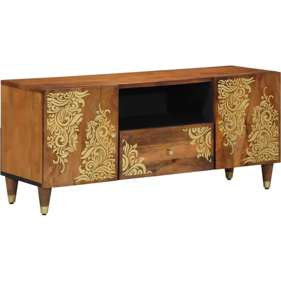 vidaXL TV-skab med hylde, Honningbrun, 105 x 33 x 46 cm, massivt mangotræ