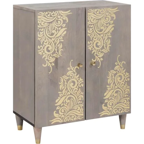 vidaXL Sideboard Grå og Guld 60 x 33 x 75 cm, Massivt Mangotræ