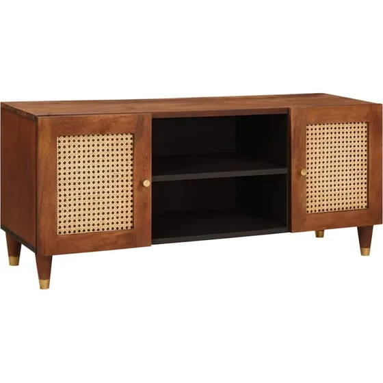 vidaXL TV-skab med hylde, brun, 105 x 33,5 x 46 cm, massivt mangotræ