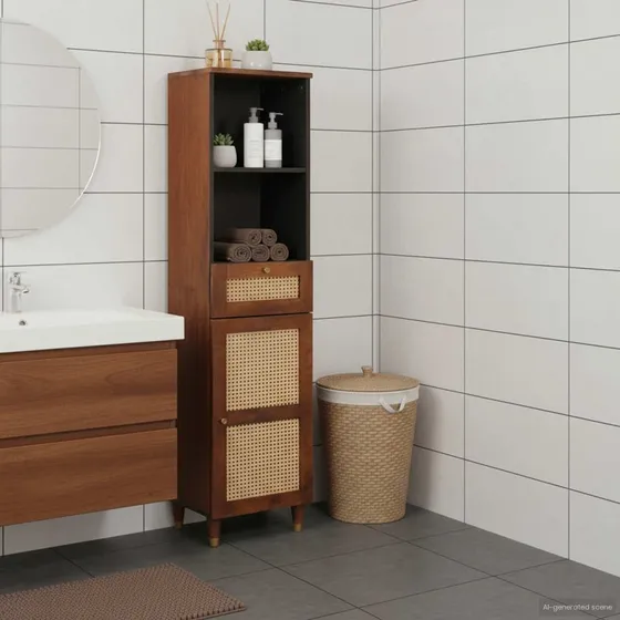 vidaXL Sideboard med skuffe, brun, 38 x 33,5 x 160 cm, massivt mangotræ