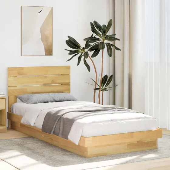 vidaXL Sengeramme 75x190 cm Massivt Træ Eg med Hovedgærde