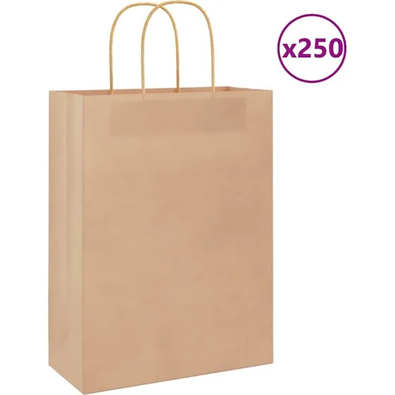 vidaXL Kraftpapirposer 250 stk. 26x12x35 cm brun med håndtag
