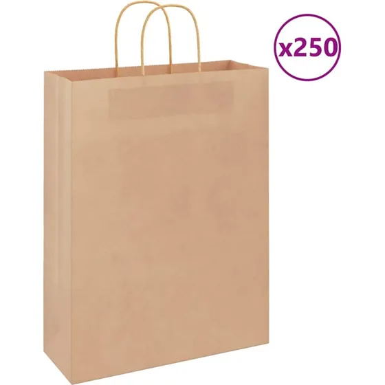 vidaXL Kraftpapirposer 250 stk. 32x12x42 cm brun med håndtag
