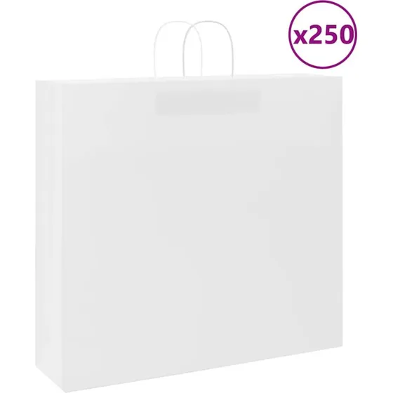 vidaXL Papirposer 250 stk. 54x15x49 cm hvid med håndtag