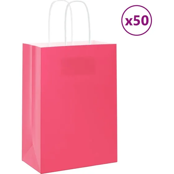 vidaXL lyserøde papirposer 50 stk. 15x8x21 cm med håndtag