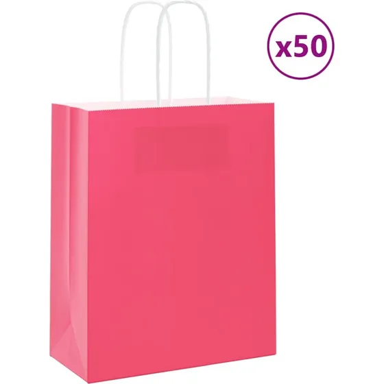 vidaXL lyserøde papirposer 50 stk. 18x8x22 cm med håndtag