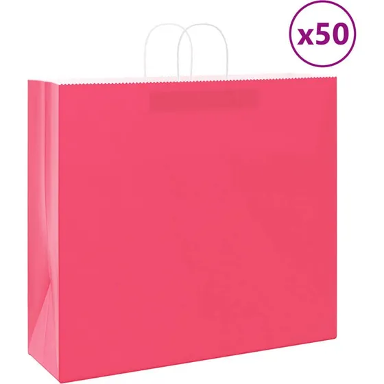 vidaXL lyserøde papirposer 50 stk. 54x15x49 cm med håndtag
