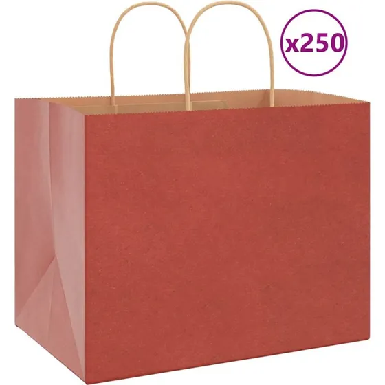 vidaXL papirposer 250 stk. rød 32x22x24 cm med håndtag