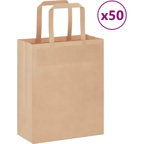 vidaXL 50 stk. brun kraftpapirpose med håndtag 18x8x22 cm