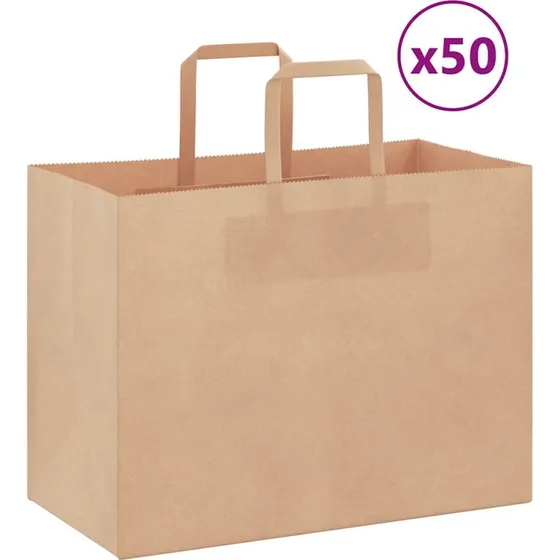 vidaXL Papirposer 50 stk. brun 32x17x25 cm med håndtag