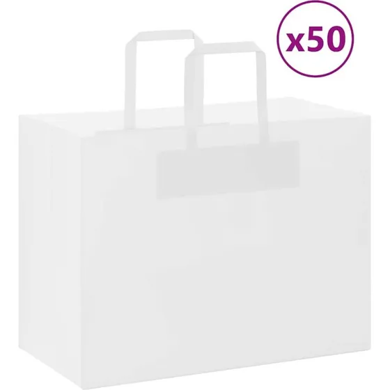 Kraftpapirposer 50 stk. 32x17x25 cm hvid med håndtag