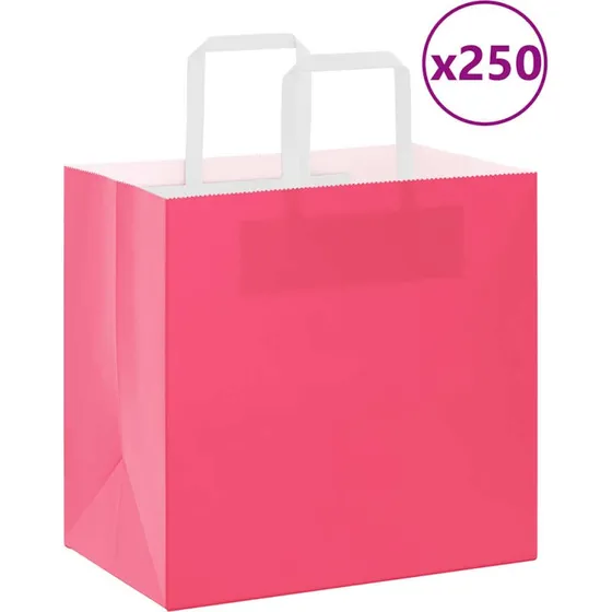 vidaXL lyserøde papirposer 250 stk. 26x17x25 cm med håndtag