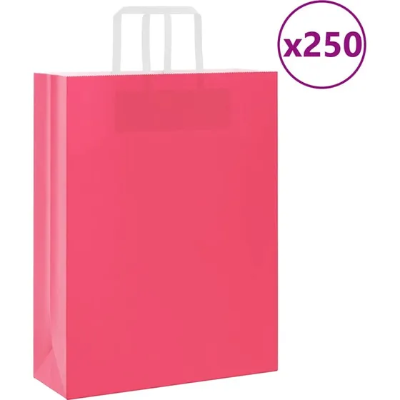 vidaXL papirposer 250 stk. 32x12x42 cm lyserød med håndtag